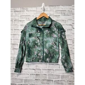 Sweaty Betty Green Pink Tie Dye Utility Jacket Zip Up Cropped XS US 4